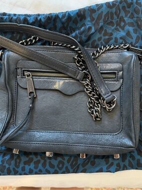 Rebecca Minkoff Black Leather Shoulder Bag with Chain-Detail Strap
